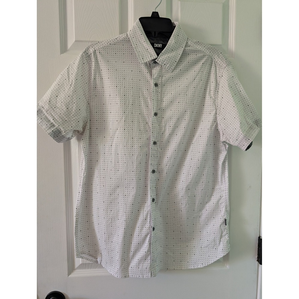DKNY Dotted Button Down Shirt Short Sleeve Modern‎ Fit Casual Size M